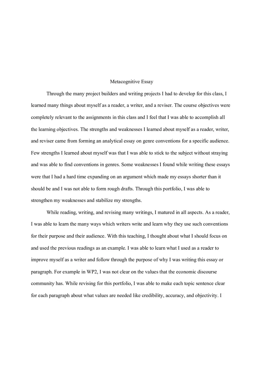 Metacognitive Essay - Page 1