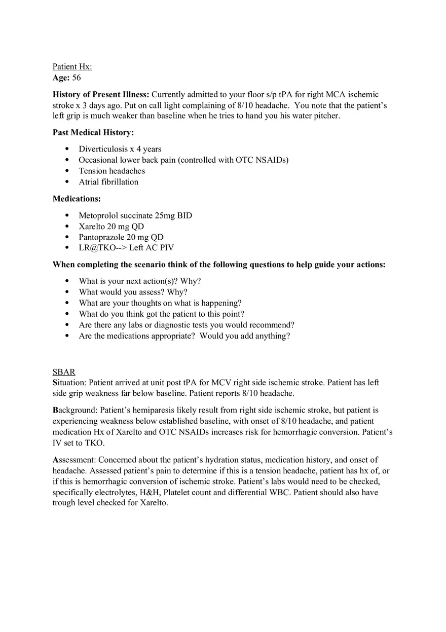 Week 7 Assessment Scenario SBAR and Link - Page 1