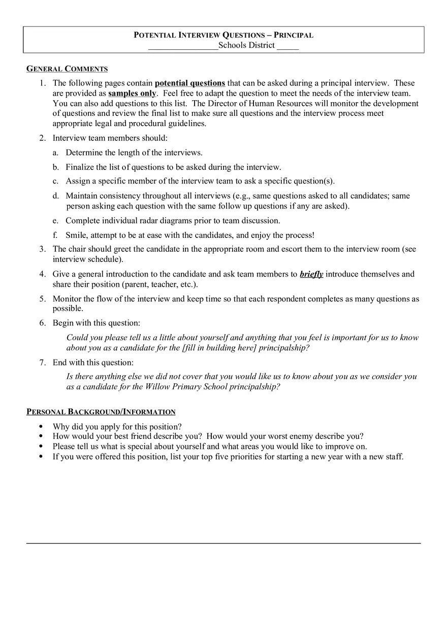 20 Principal Interview Questions 7 Pages - Page 1