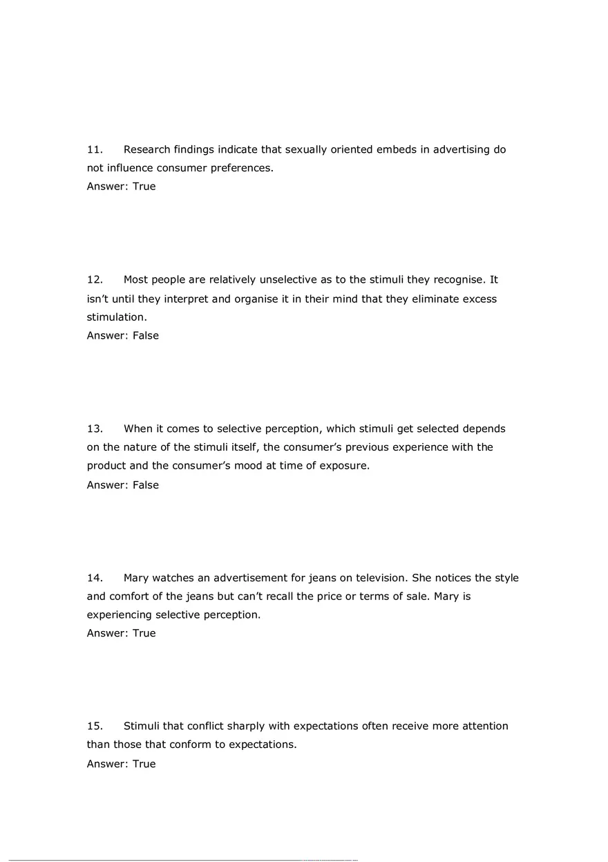 Consumer Perception Chapter 5 Answer Key (T or F) - Page 9