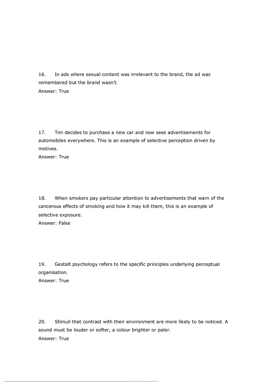 Consumer Perception Chapter 5 Answer Key (T or F) - Page 10