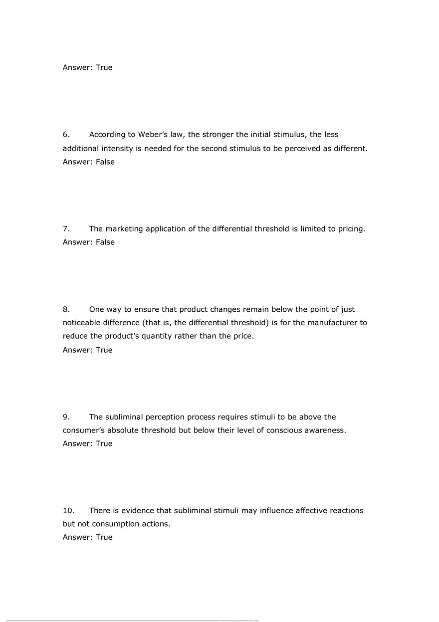 Consumer Perception Chapter 5 Answer Key (T or F) - Page 2