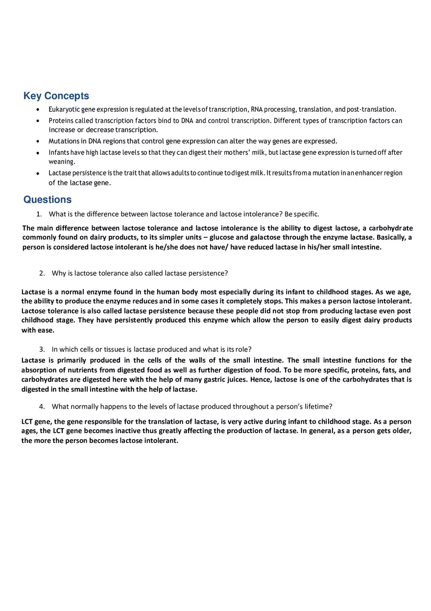 Regulation Of The Lactase Gene - Page 1