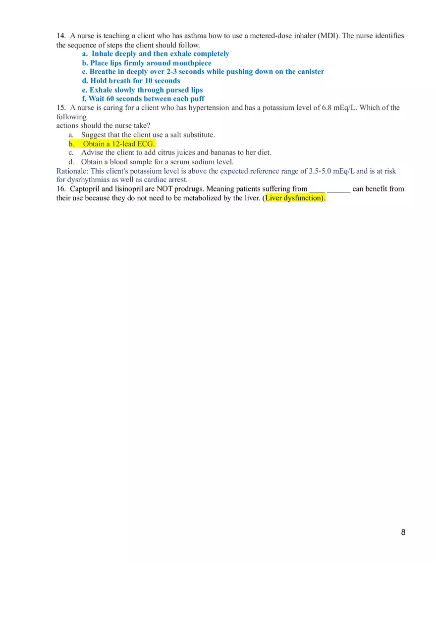 Pharmacology Exam 2-2 - Study Guide - Page 8