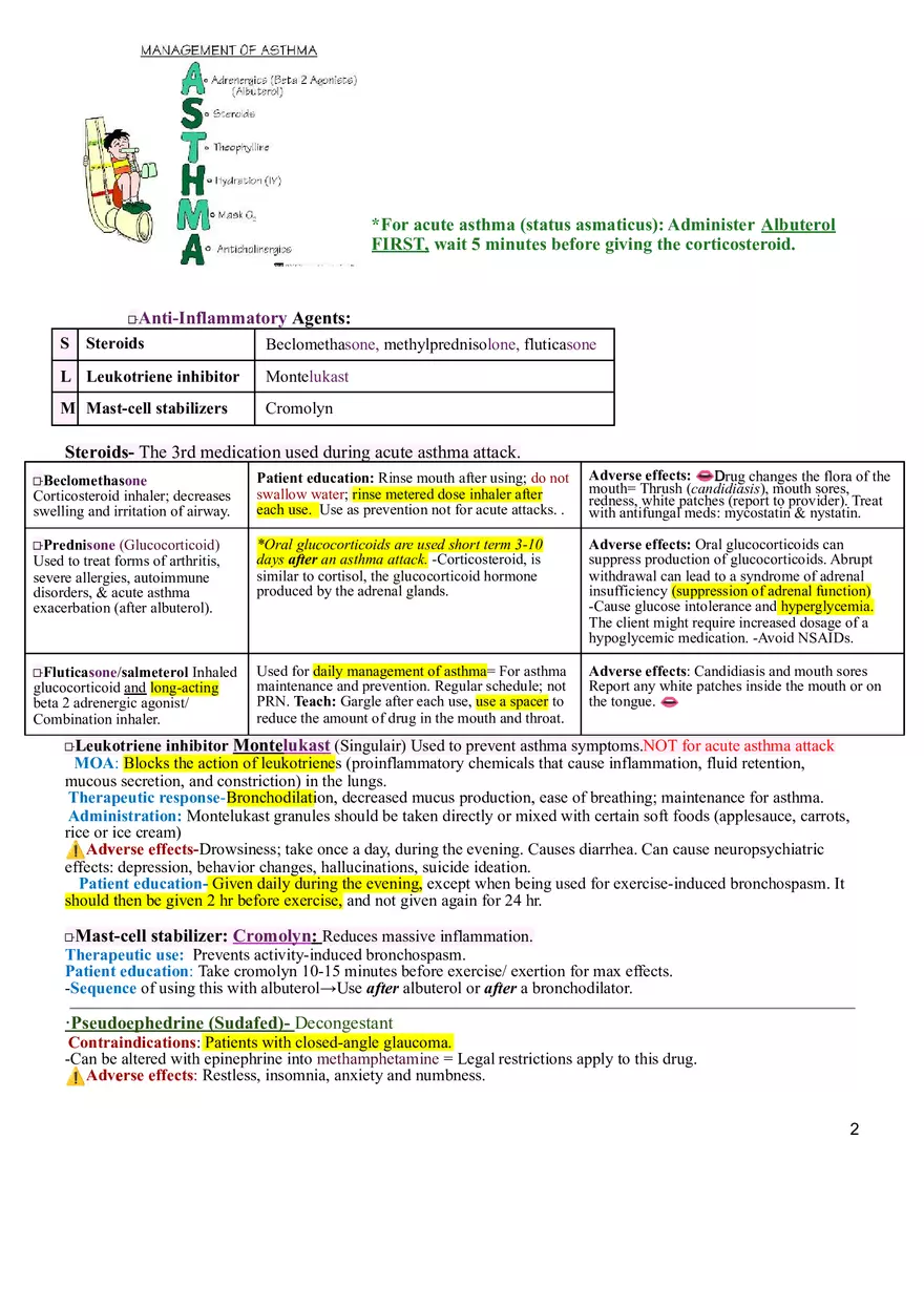 Pharmacology Exam 2-2 - Study Guide - Page 2