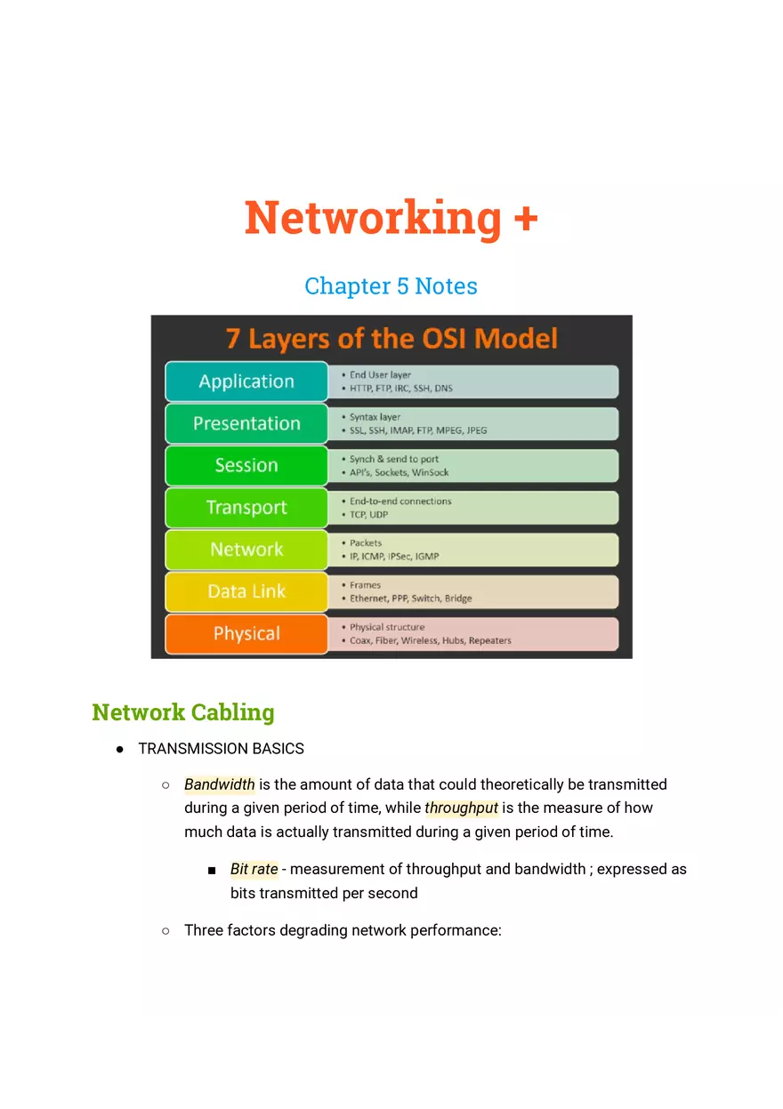 Networking+ Ch 5 Notes - Page 1