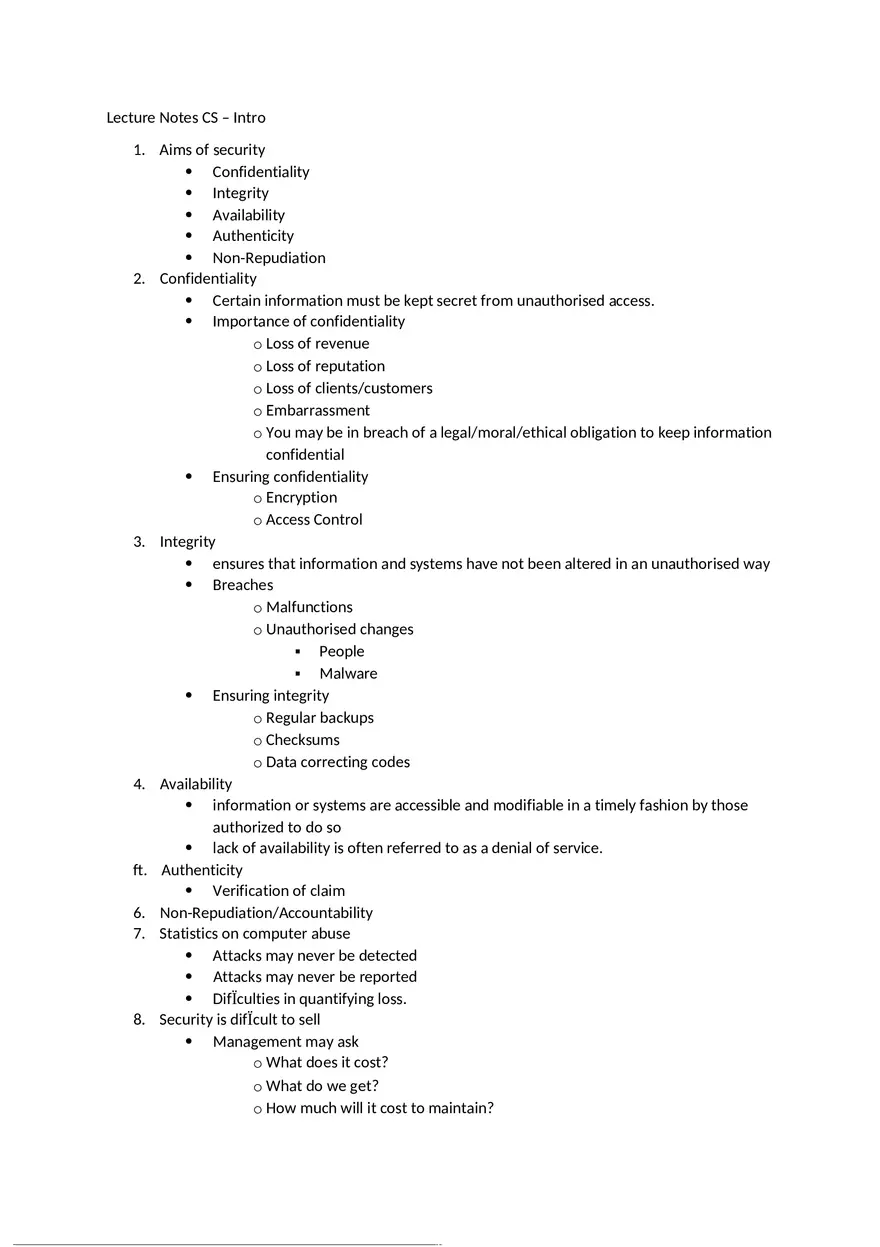 Lectures 1-8 - Computer Security Notes - Page 1