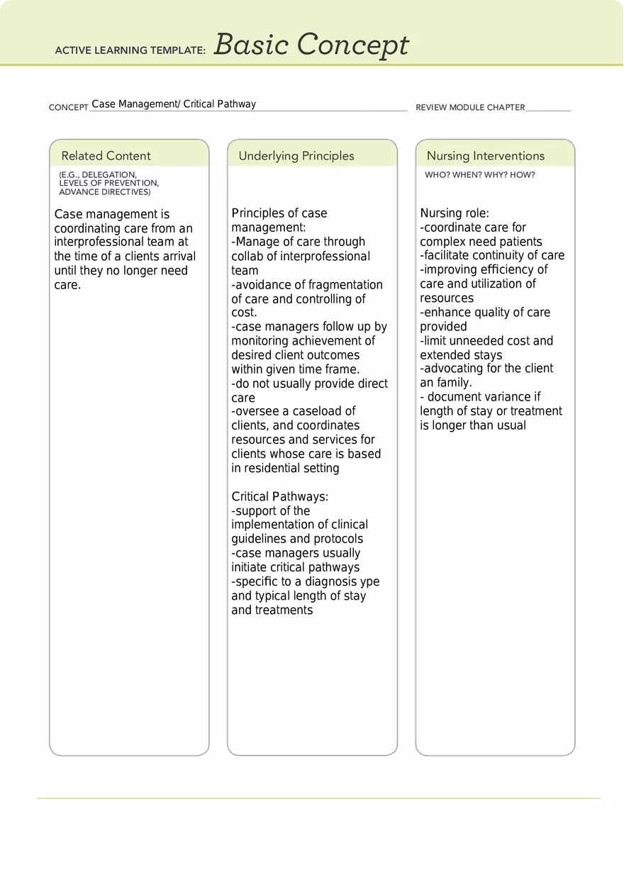 Critical Pathway Template - Page 1