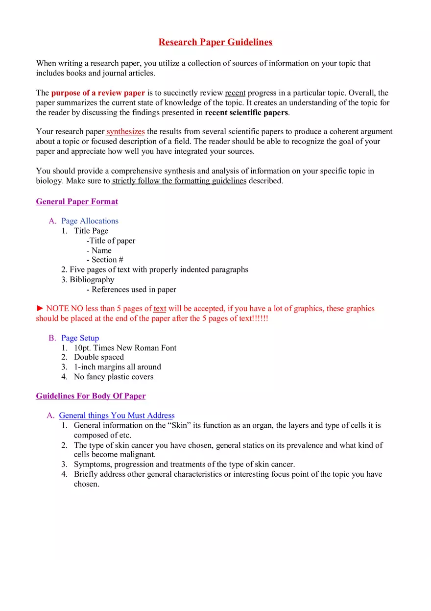 Human Biology Research Paper Guidelines - Page 1
