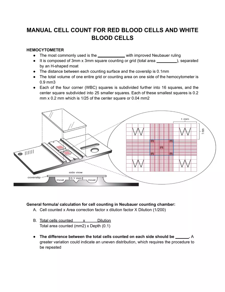 Manual Cell Count For Red Blood Cells and White Blood Cells - Page 1