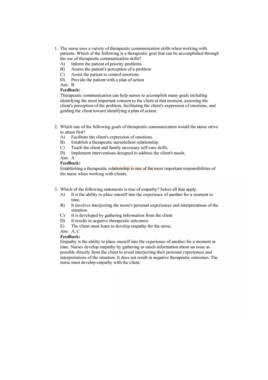 Therapeutic Communication with Feedback - Page 1