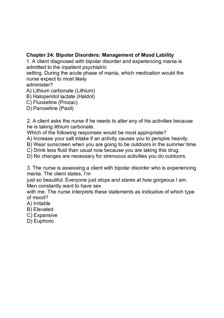 Bipolar Questions - Nursing - Page 1