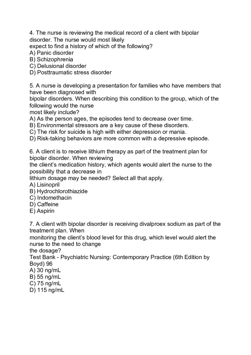 Bipolar Questions - Nursing - Page 2