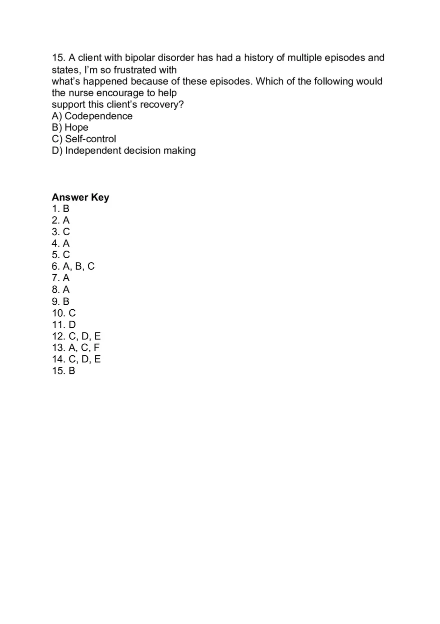 Bipolar Questions - Nursing - Page 5
