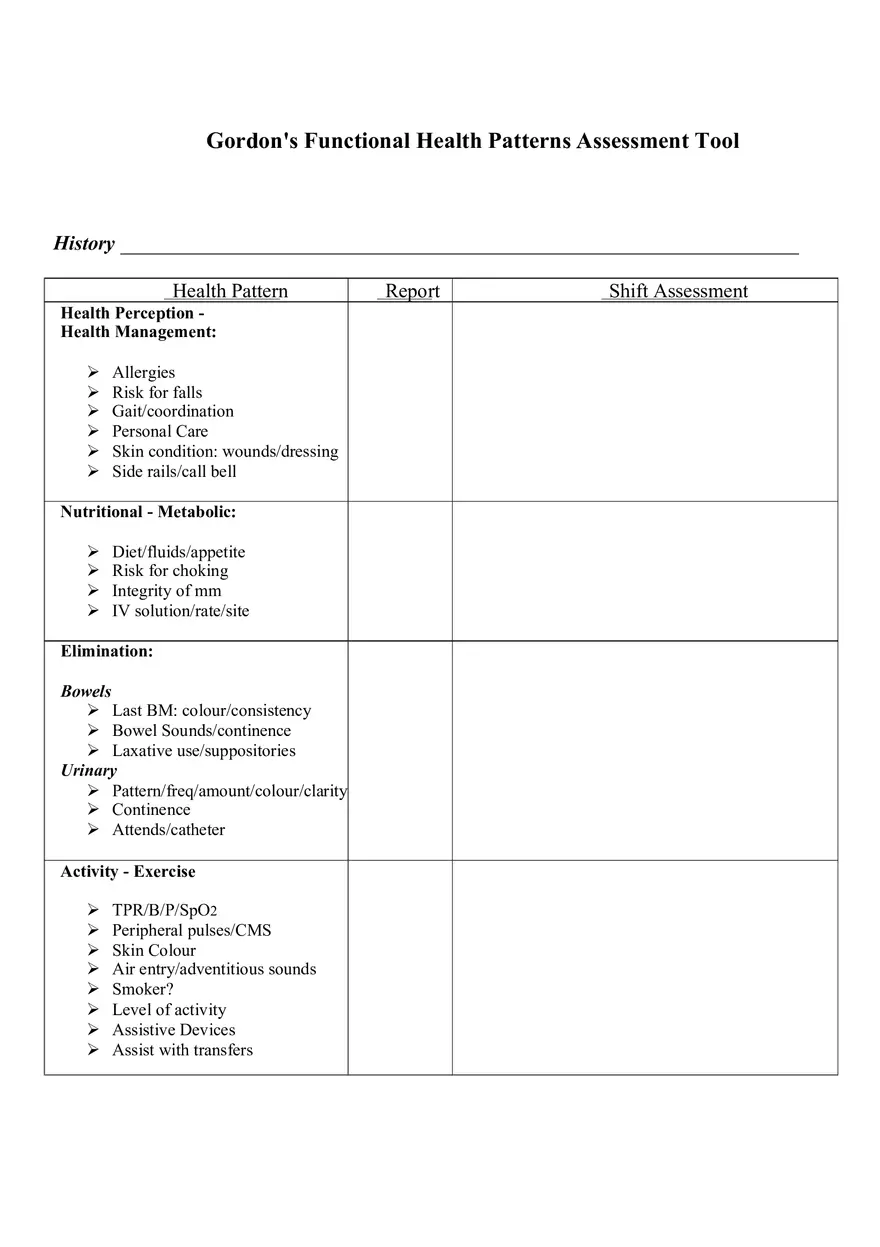 Gordons Assessment Tool - Page 1
