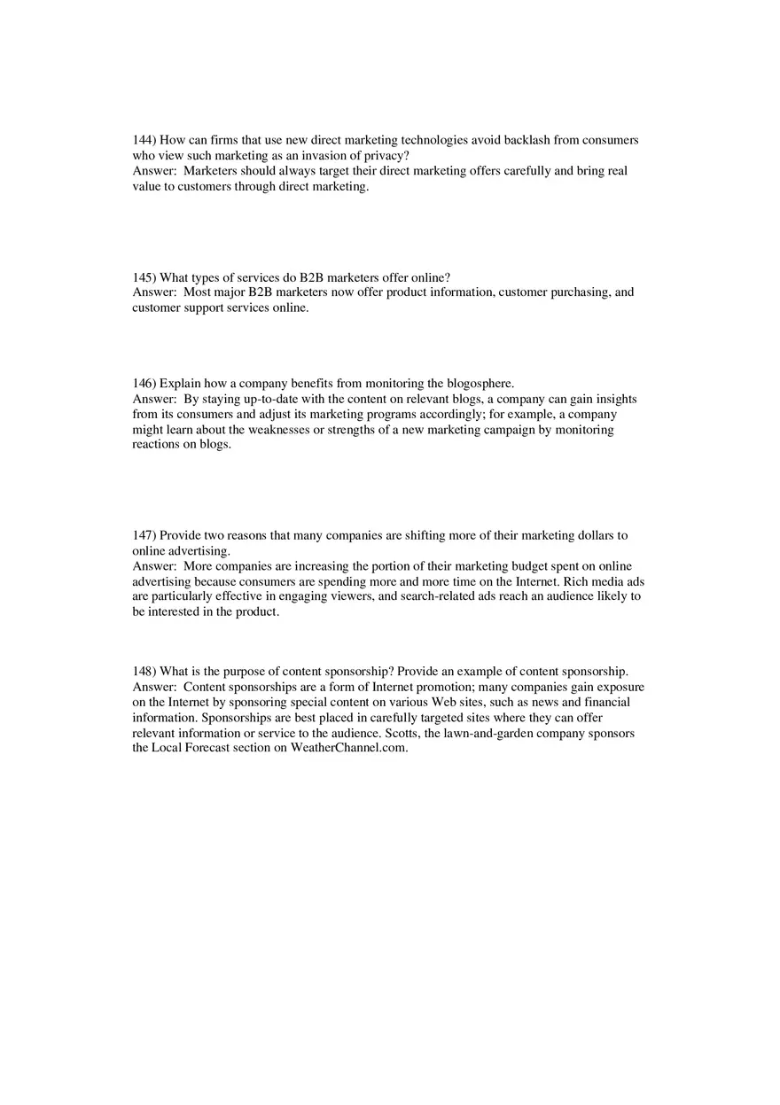 Building Direct Customer Relationships Answer Key Part 4 - Page 3