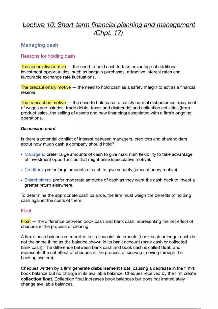 Business Finance Lecture 10 - Page 1