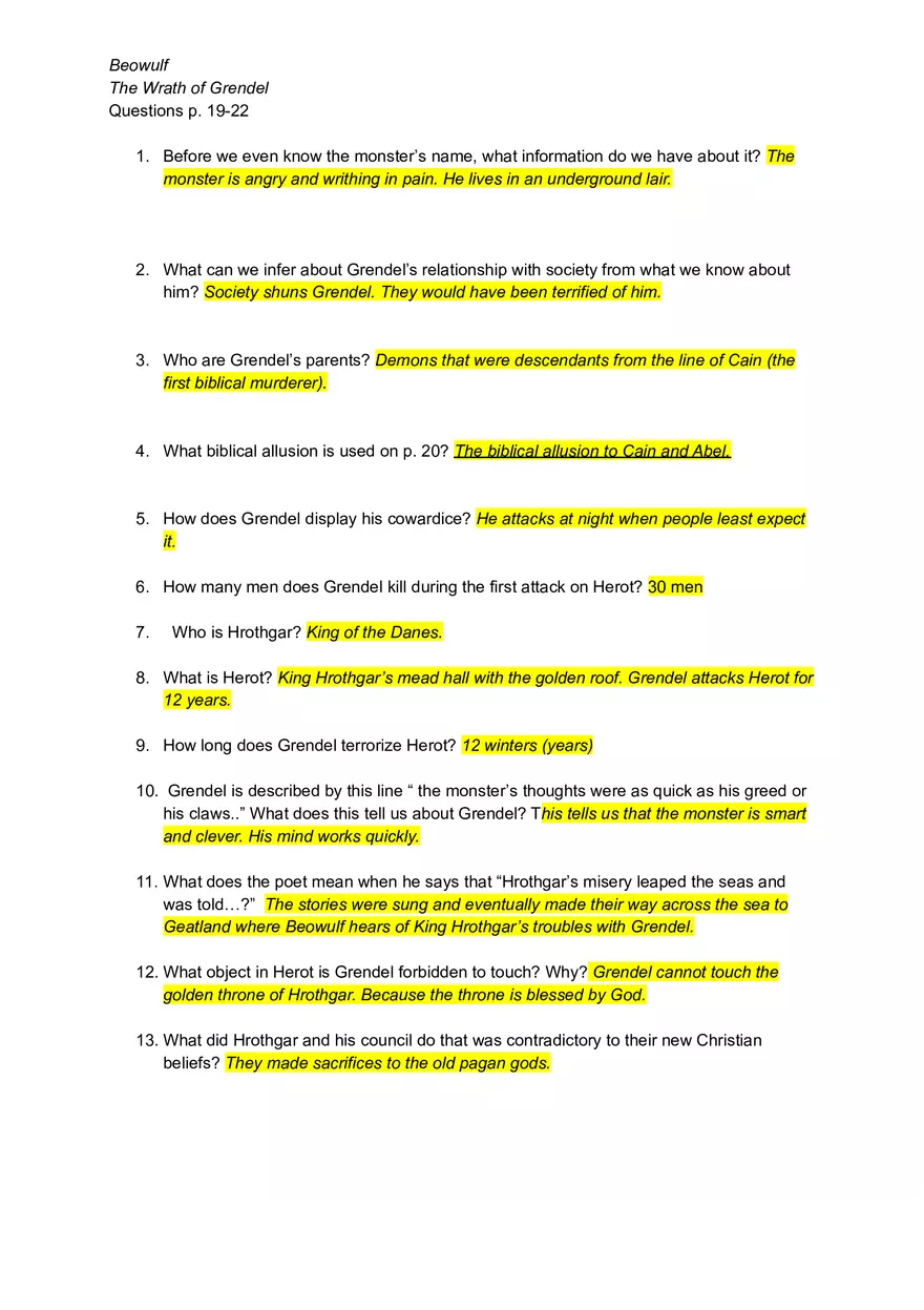 Beowulf Page 19-42 Study Guide - Page 1