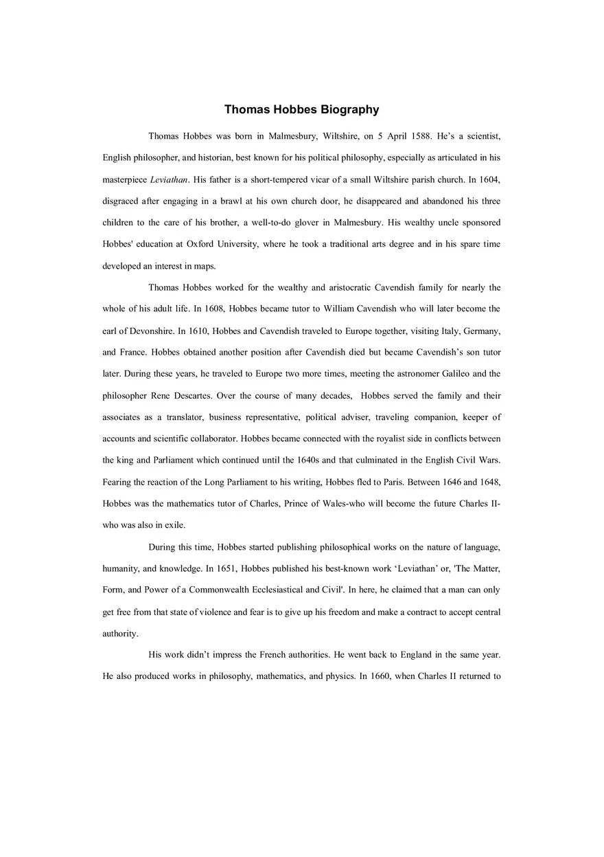 Thomas Hobbes Biography - Page 1