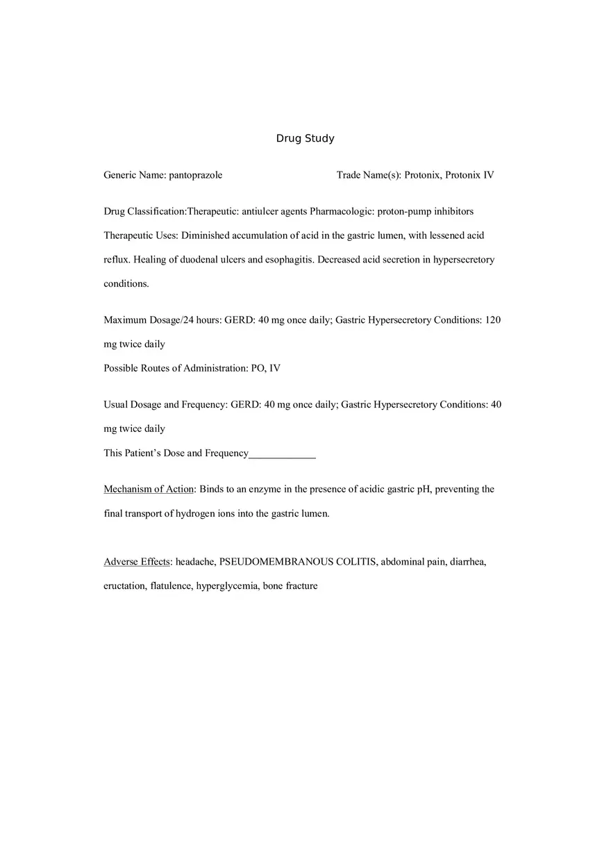 Pantoprazole Drug Study - Page 1