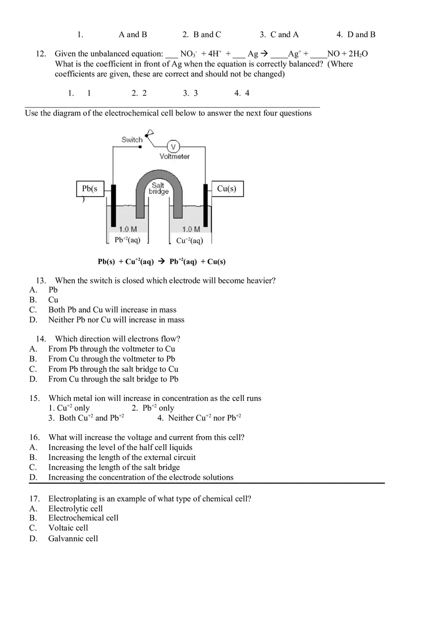 Electrochemistry Unit Review - Answer Key - Page 2