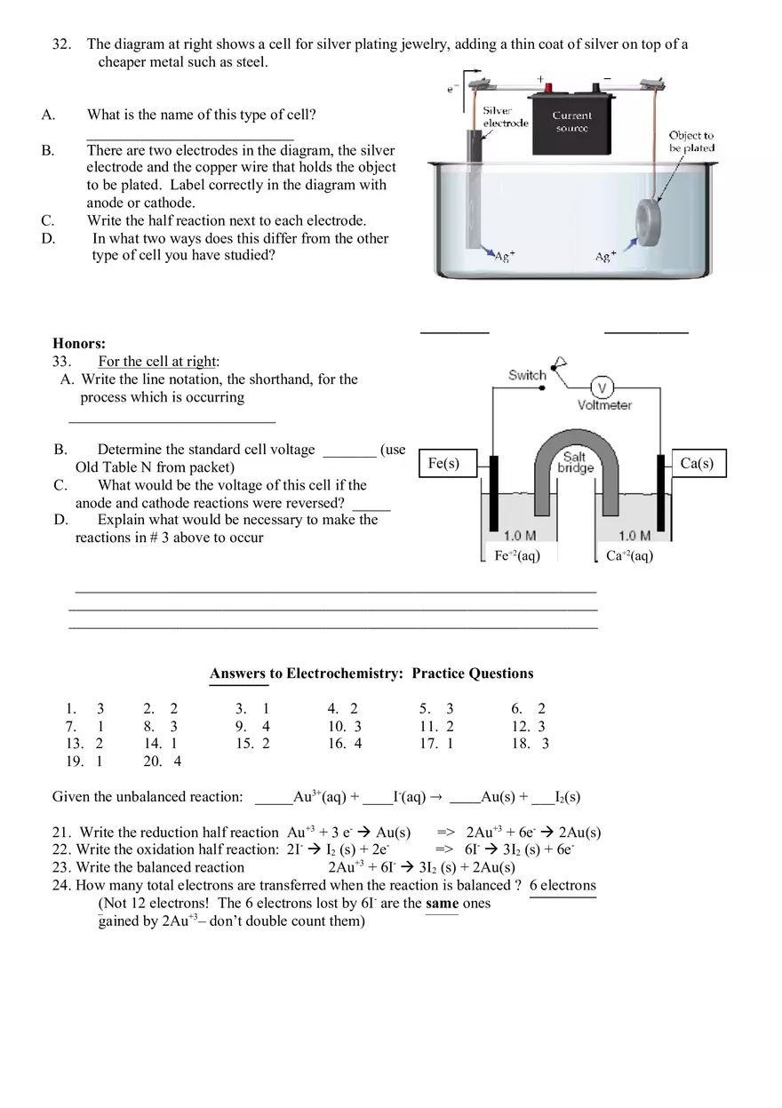 Electrochemistry Unit Review - Answer Key - Page 4