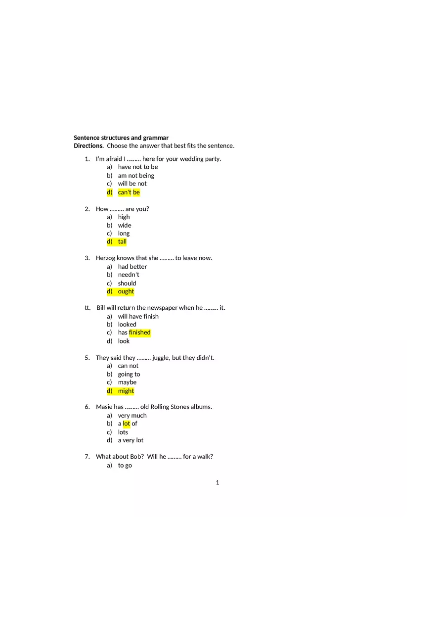 Sentence Structures and Grammar - Page 1