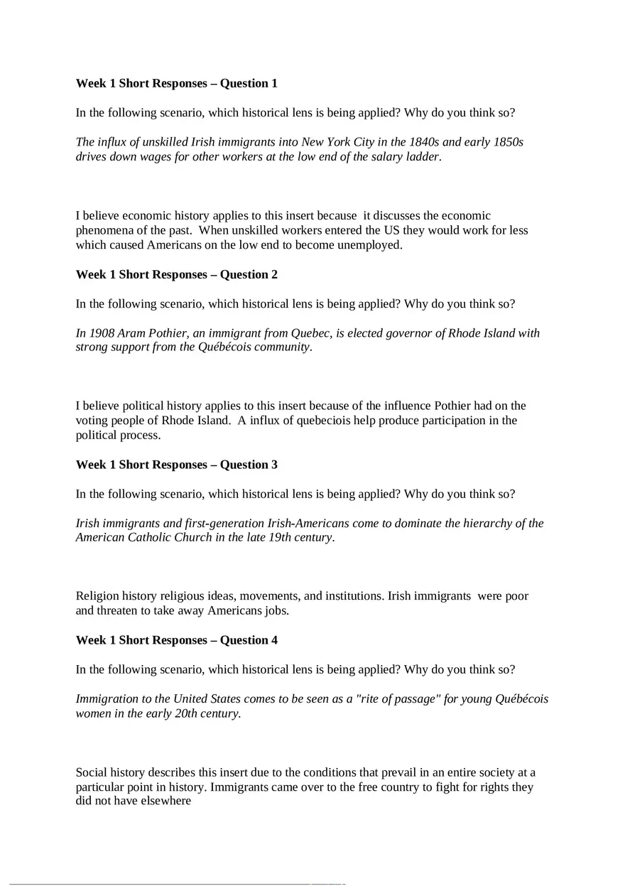 Applied History Week 1 Short Responses - Page 1