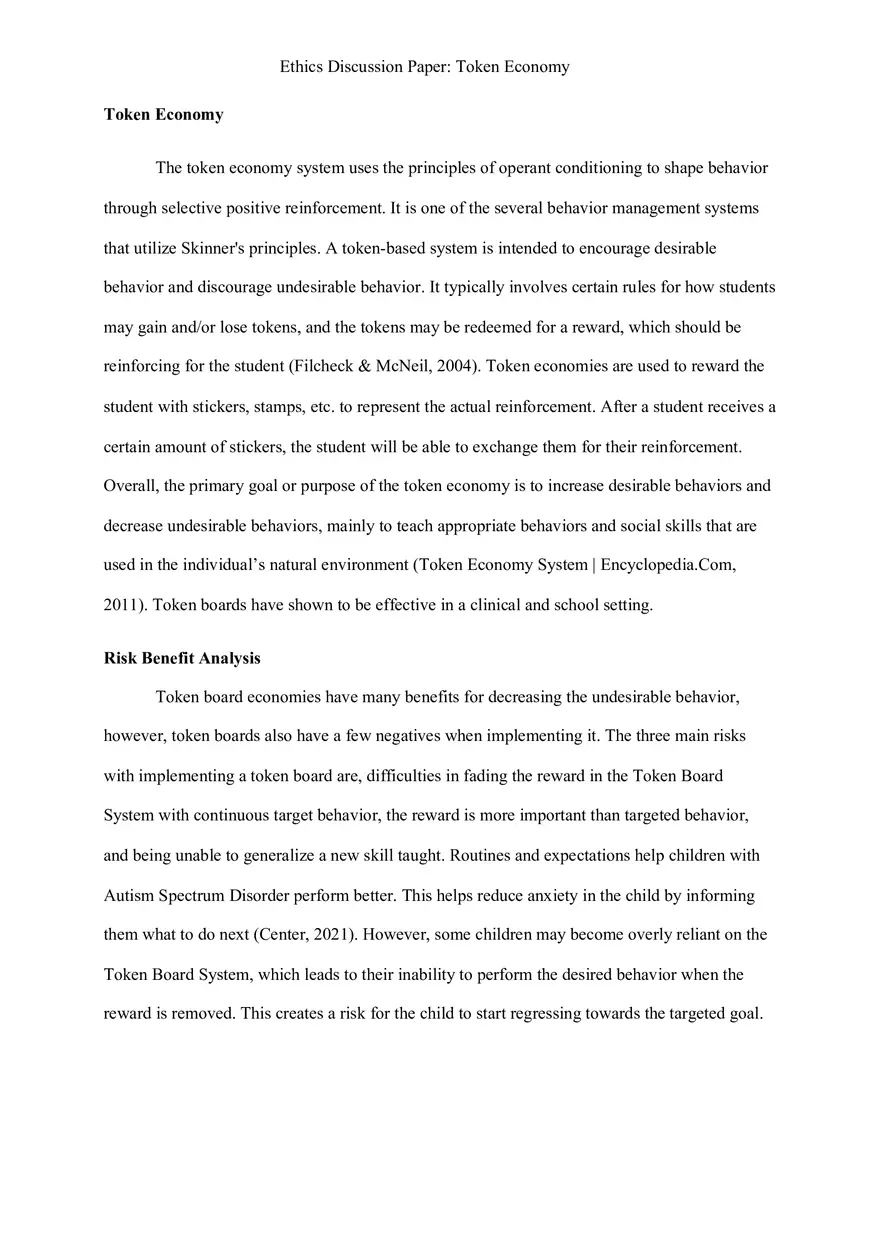 Ethics Paper - Token Economy - Page 1