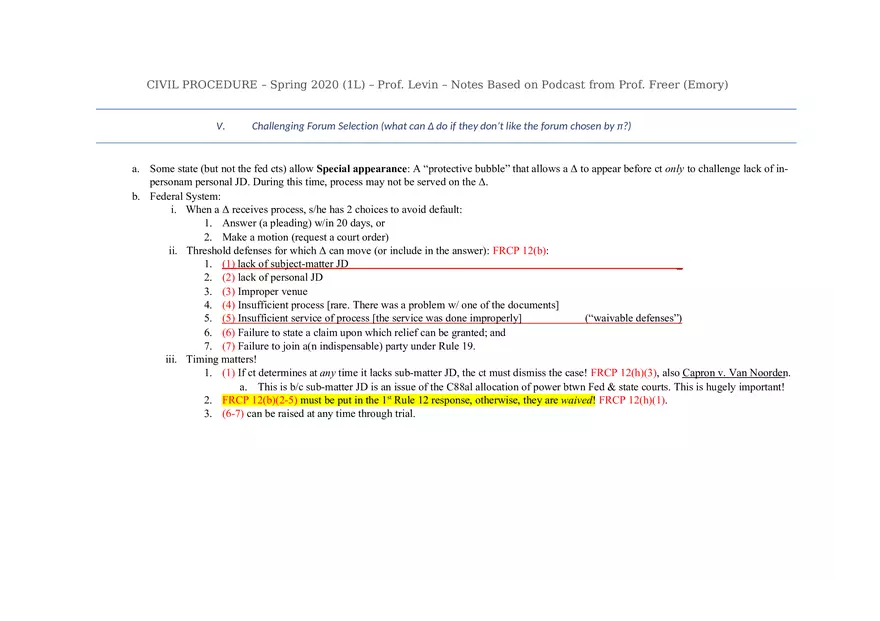 Civ Pro Outline - Personal JD - Page 7