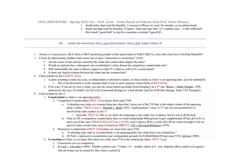 Civ Pro Outline - Personal JD - Page 14