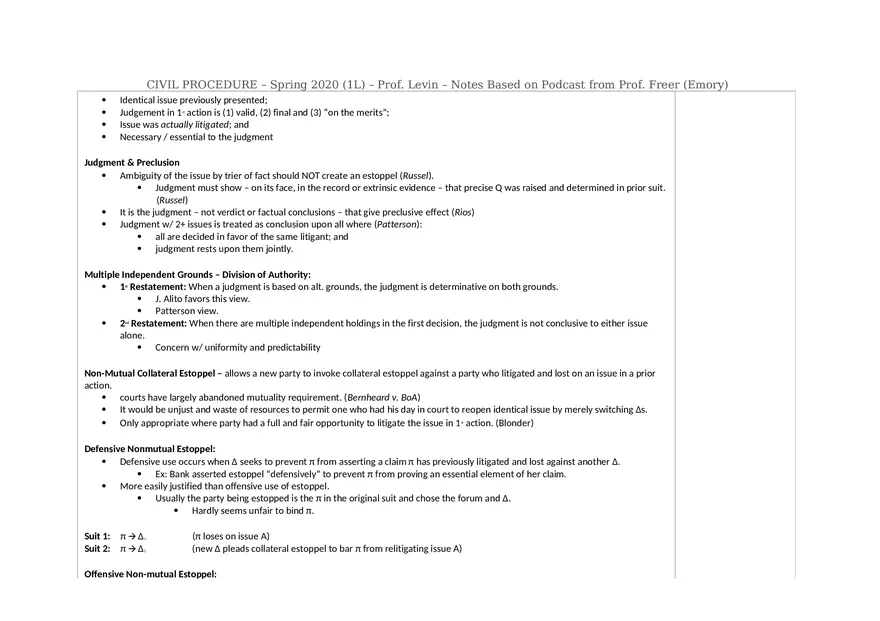 Civ Pro Outline - Personal JD - Page 50