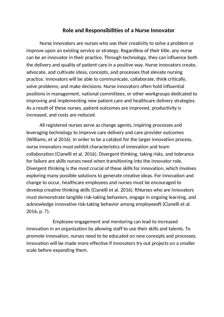 Roles and Responsibilities of Nurse Innovator - Page 1