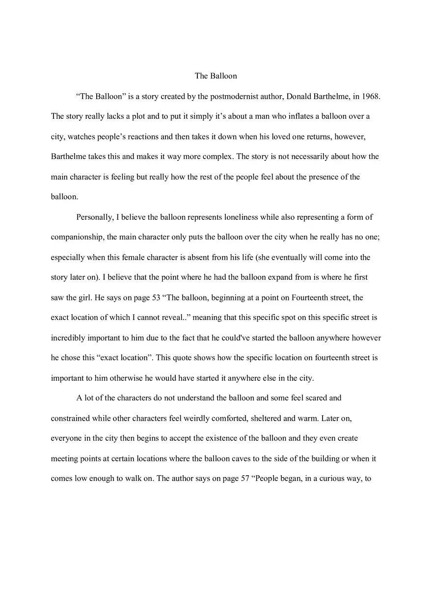 The Balloon - Essay - Page 1
