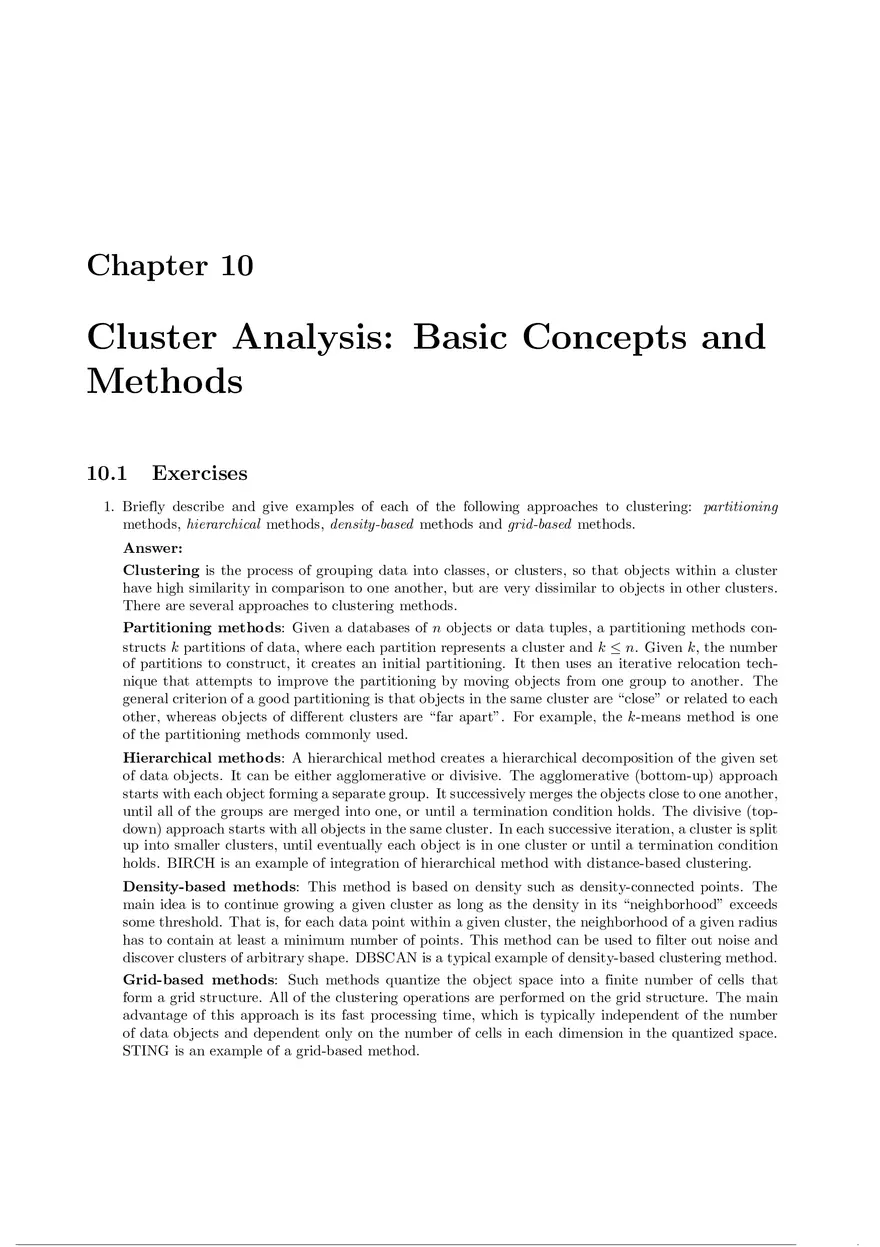 Solution Manual for Data Mining Chapter 10 - Page 1