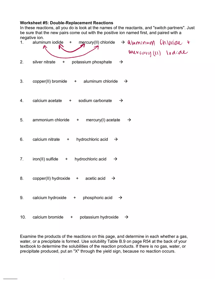Double Displacement Reactions - Page 1