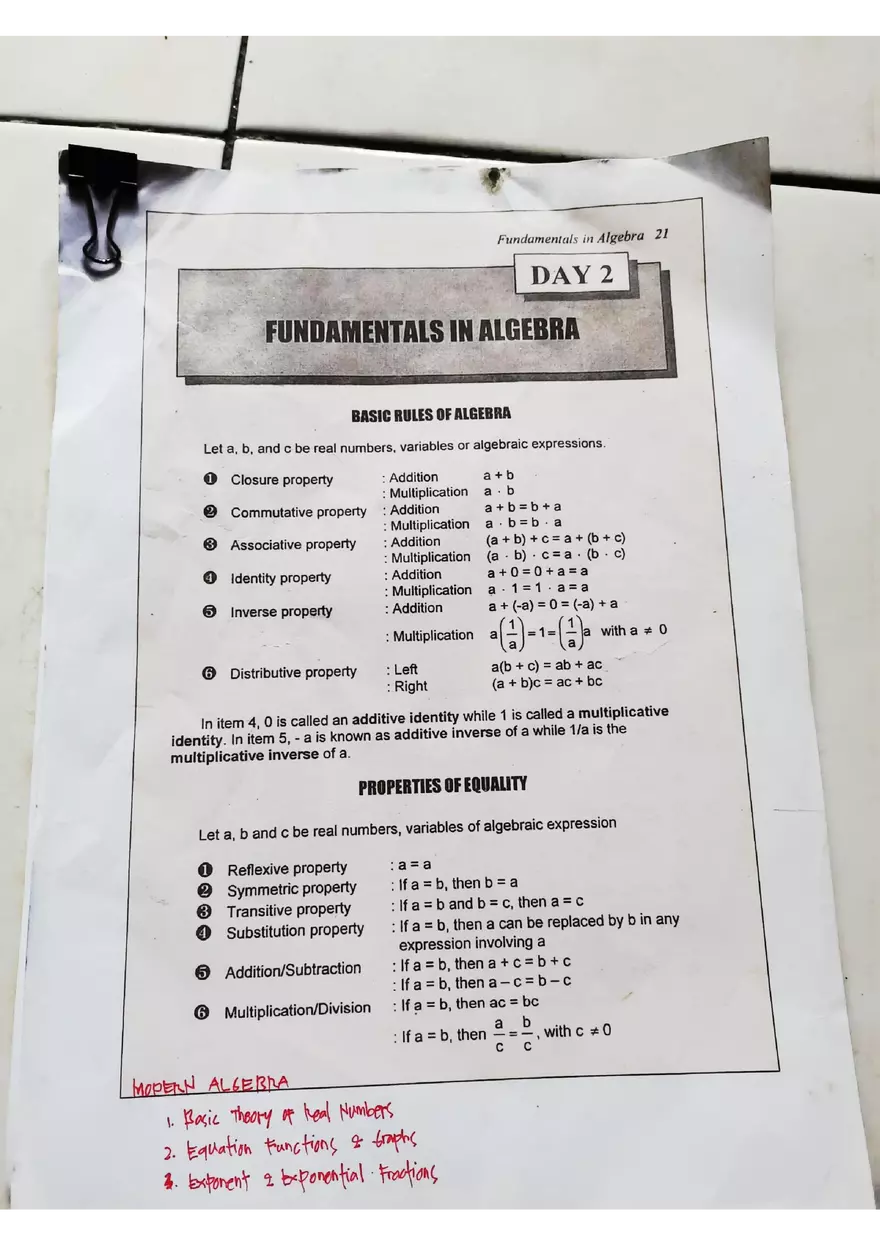 Fundamentals in Algebra - Basic Rules - Page 1