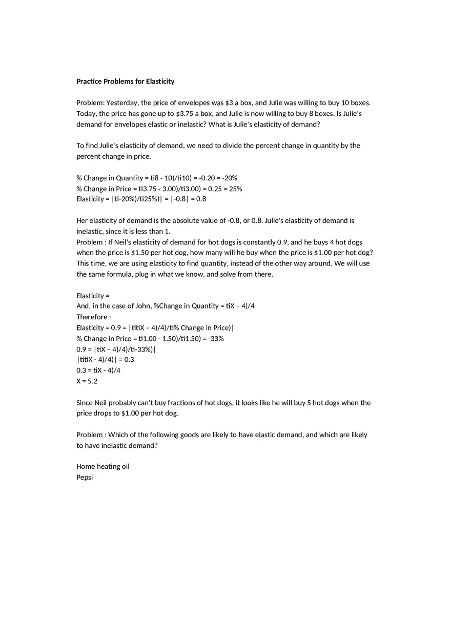 Practice Problems for Elasticity with Solutions - Page 1