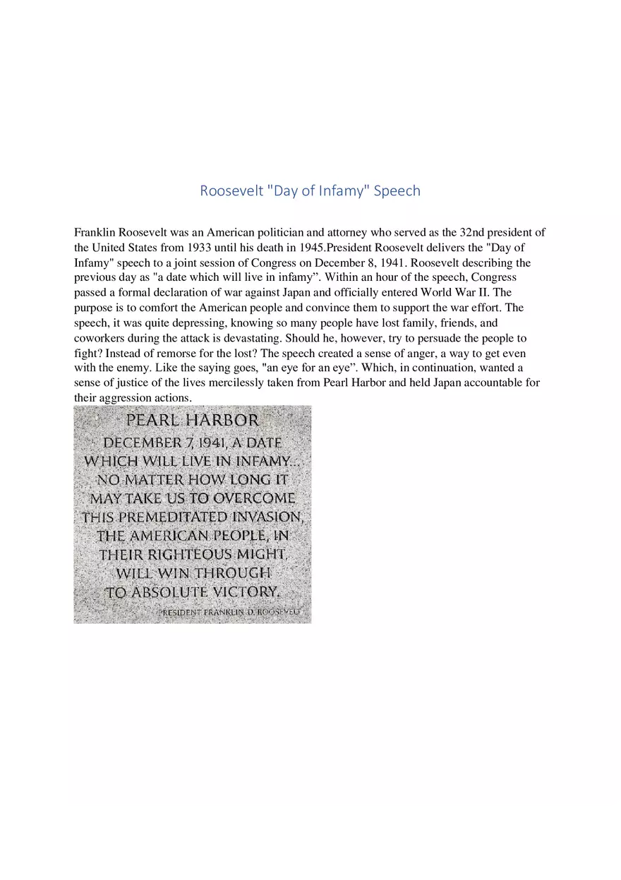 Roosevelt Day of Infamy Speech - Page 1
