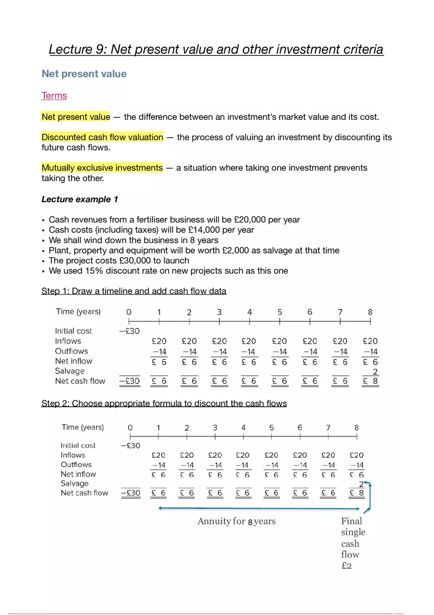 Business Finance Lecture 9 - Page 1