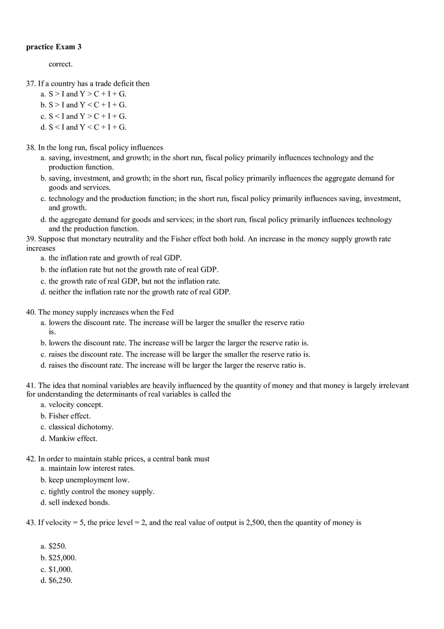 Introduction to Macroeconomics Practice Exam 3 Answers - Page 9