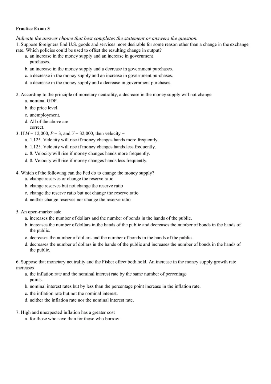 Introduction to Macroeconomics Practice Exam 3 Answers - Page 3