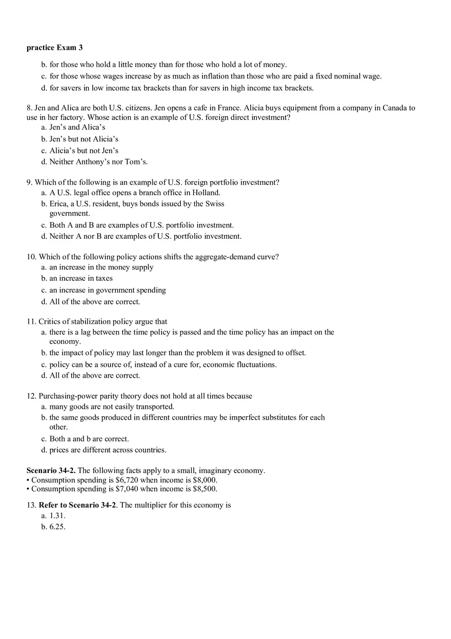 Introduction to Macroeconomics Practice Exam 3 Answers - Page 4