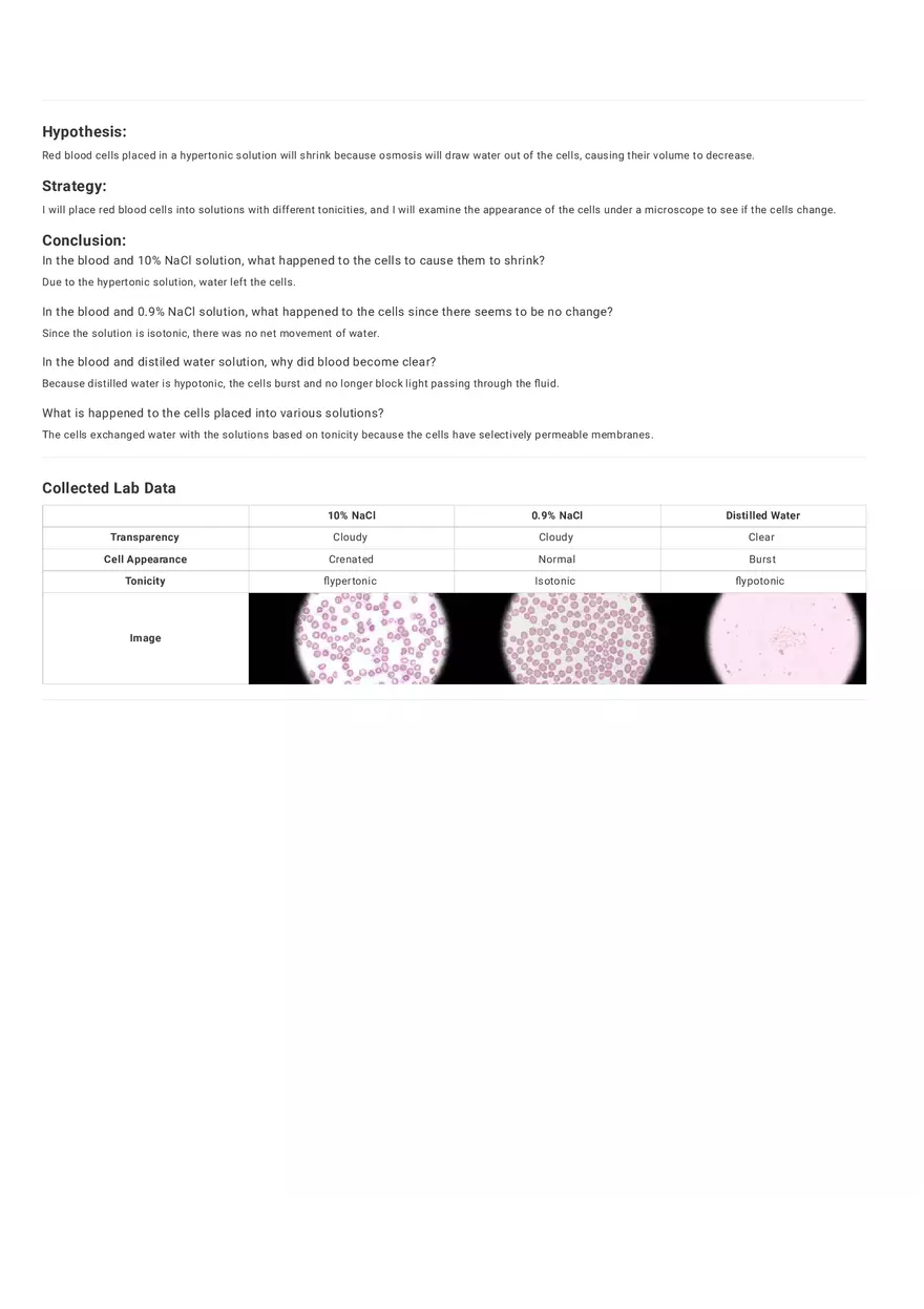 Osmosis - Tonicity in Red Blood Cells - Page 1