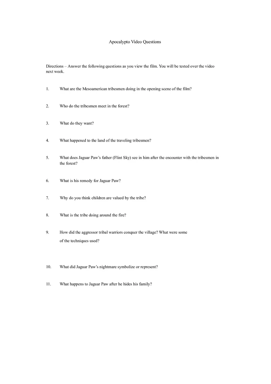 Apocalypto Viewing Questions - Page 1