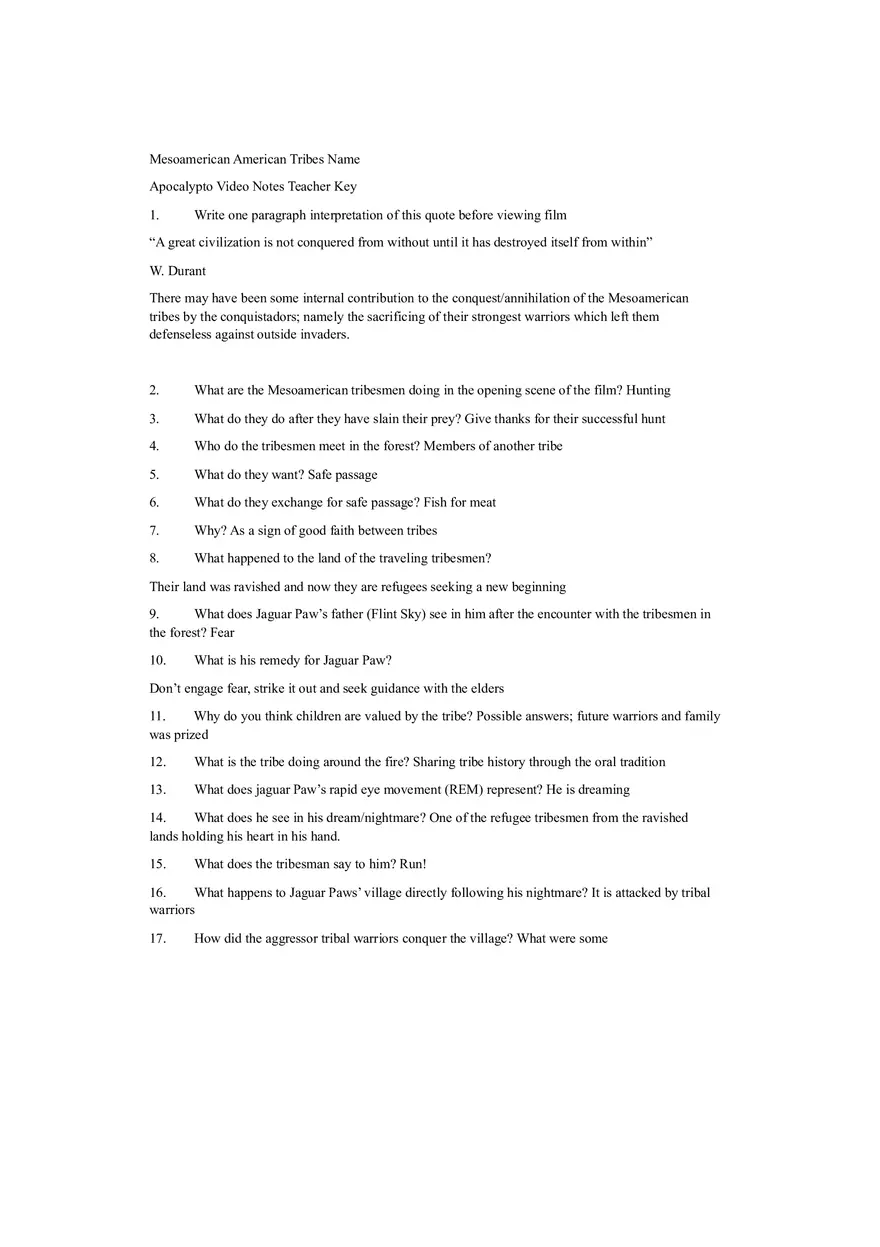 Apocalypto Viewing Questions - Page 5
