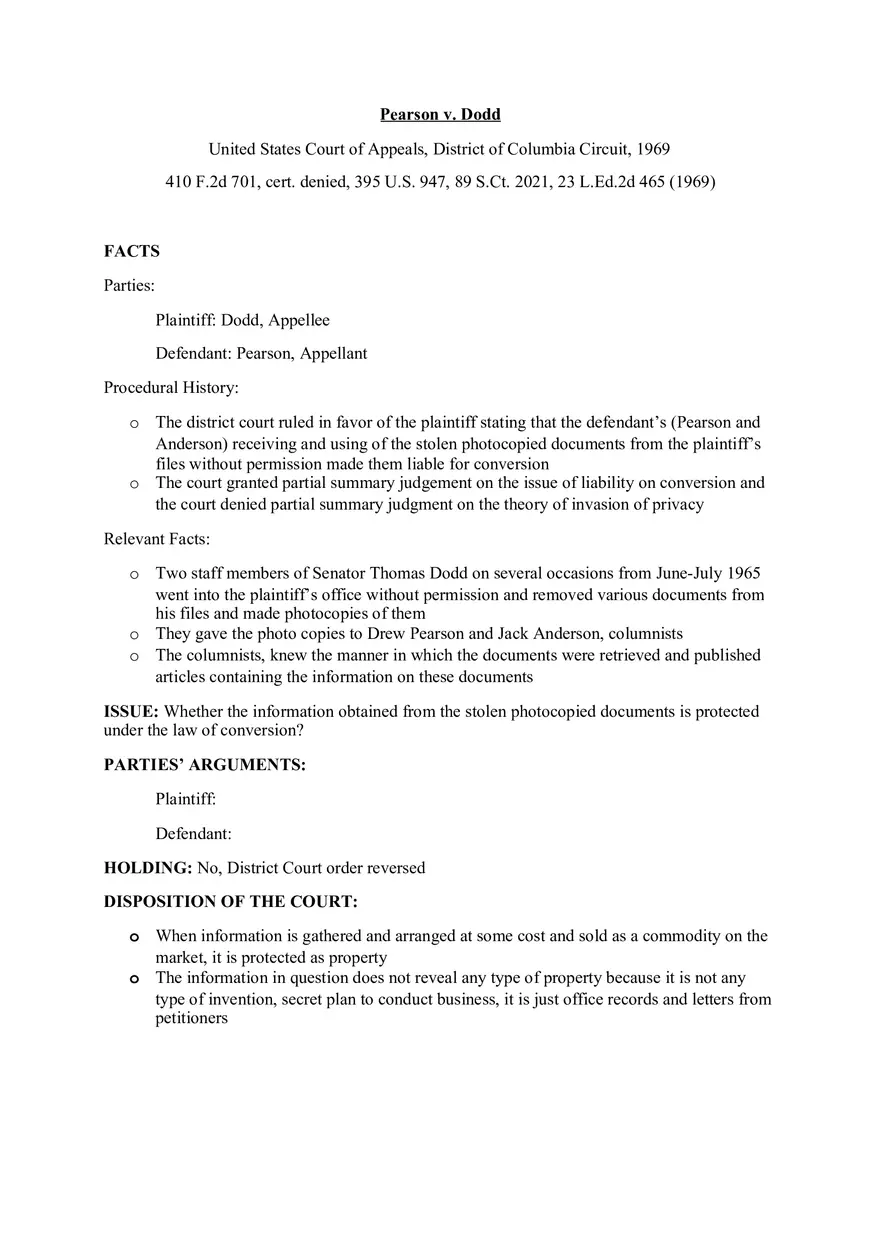 Pearson v Dodd Case Brief - Page 1