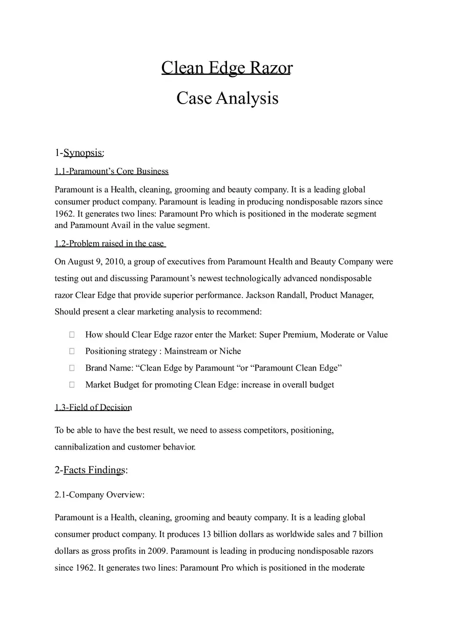 Clean Edge Razor Case Analysis - Page 1