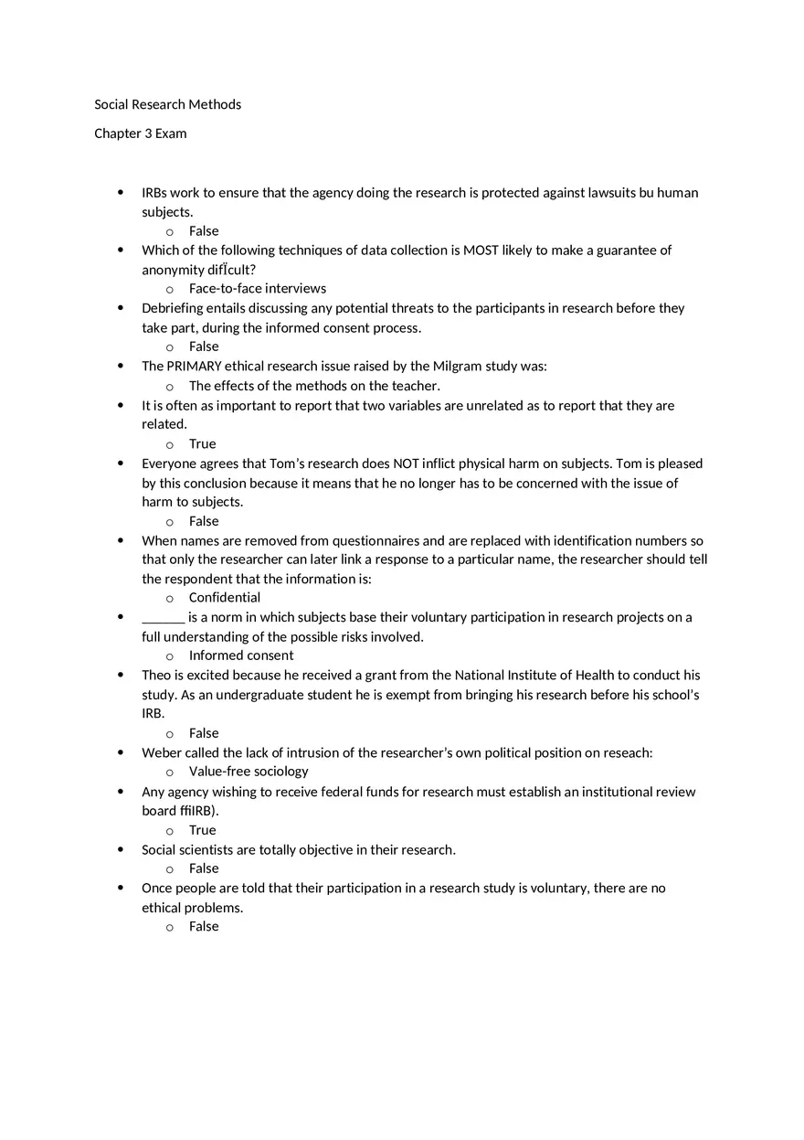 Social Research Methods Chapter 3 Exam - Page 1