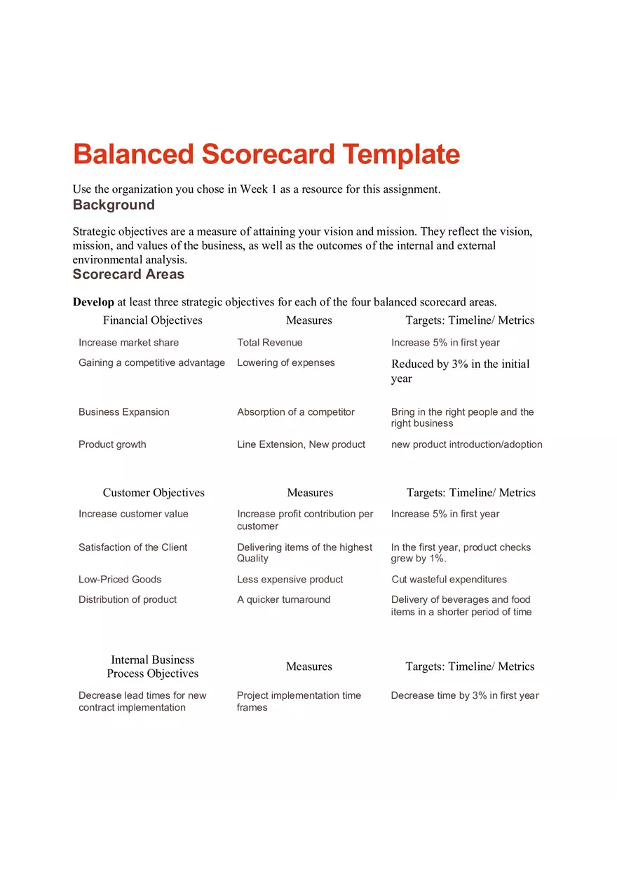 Balanced Scorecard Template - Page 1